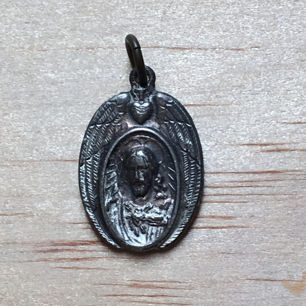 Sacred Heart & Angel Wings Vintage Catholic Medal